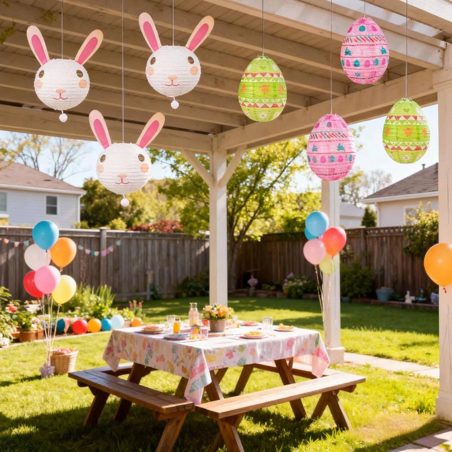 复活节派对装饰兔子灯笼纸灯笼店铺室内美陈布置户外庭院顶棚吊饰
