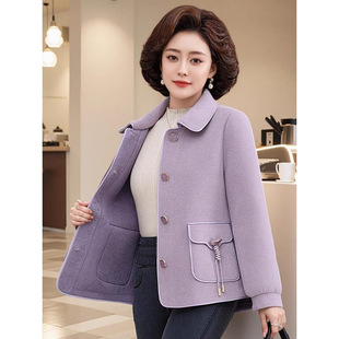 中年妈妈春装双面呢上衣短款中老年女装春秋季洋气高贵毛呢外套潮