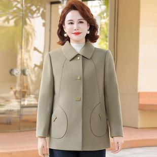 妈妈秋装双面呢外套中长款毛呢大衣50多岁中老年女装春秋呢子上衣