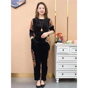 妈妈时尚套装金丝绒春秋运动服2025新款阔太太卫衣中老年人女秋装