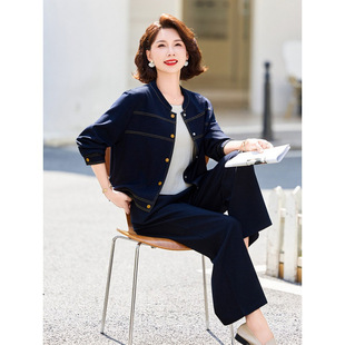 2026新款妈妈装牛仔运动服套装女中老年圆领开衫外套阔腿裤两件套