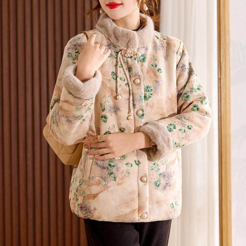 妈妈冬装加绒加厚棉服外套中老年女水貂绒短款花棉衣国风唐装棉袄,女装/女士精品,中老年女装,淘宝优惠券,粉丝福利购,淘宝优惠卷