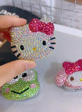 mumu饰品大头KT水钻可拆卸格挡的金属小药盒带补妆镜青蛙美乐蒂