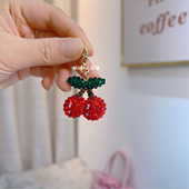 mumu手工钥匙扣樱桃挂件玻璃水钻饰品创意节日礼物吊坠
