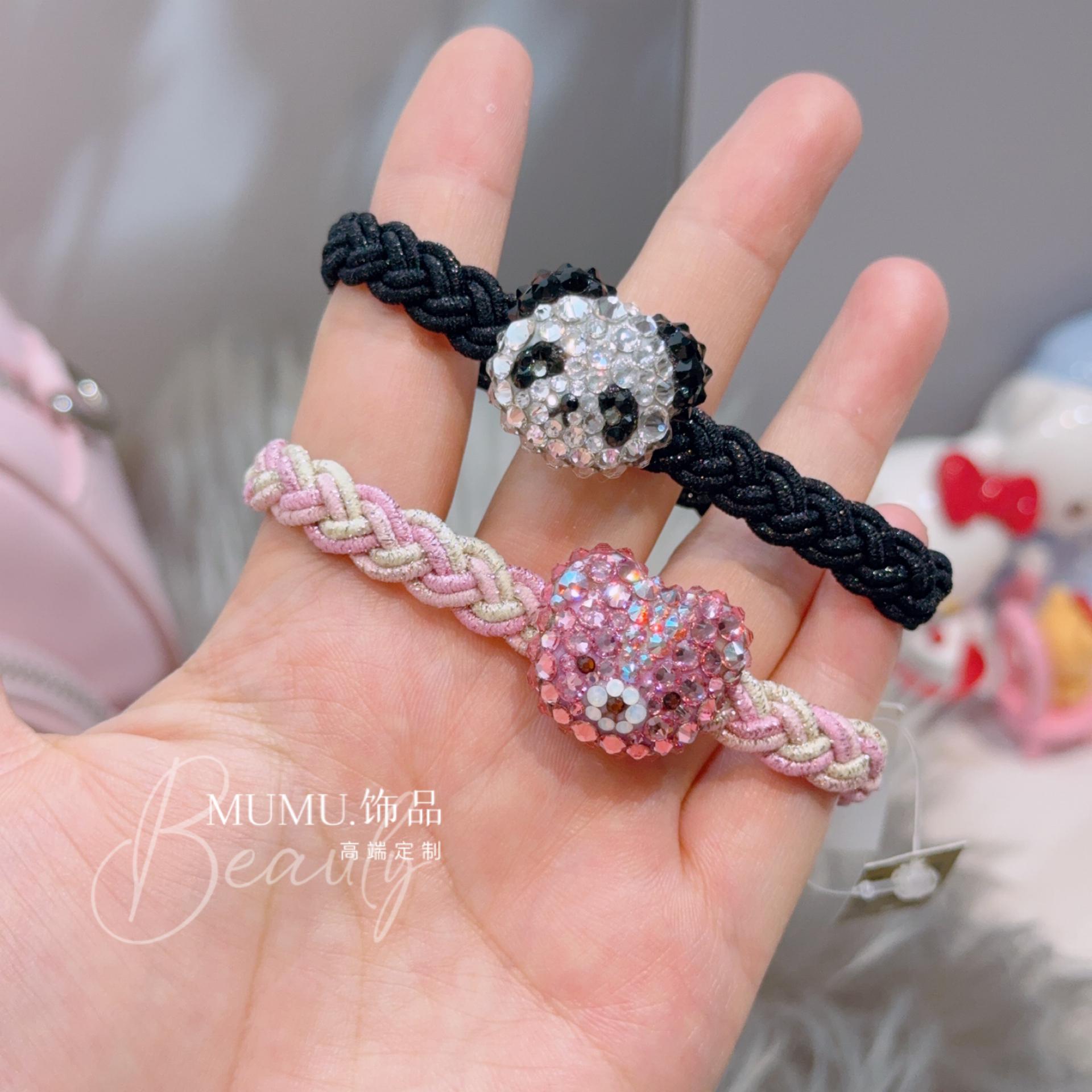 mumu饰品华子粉色小熊猫发圈女扎发橡皮筋送闺蜜手绳甜美发饰合集