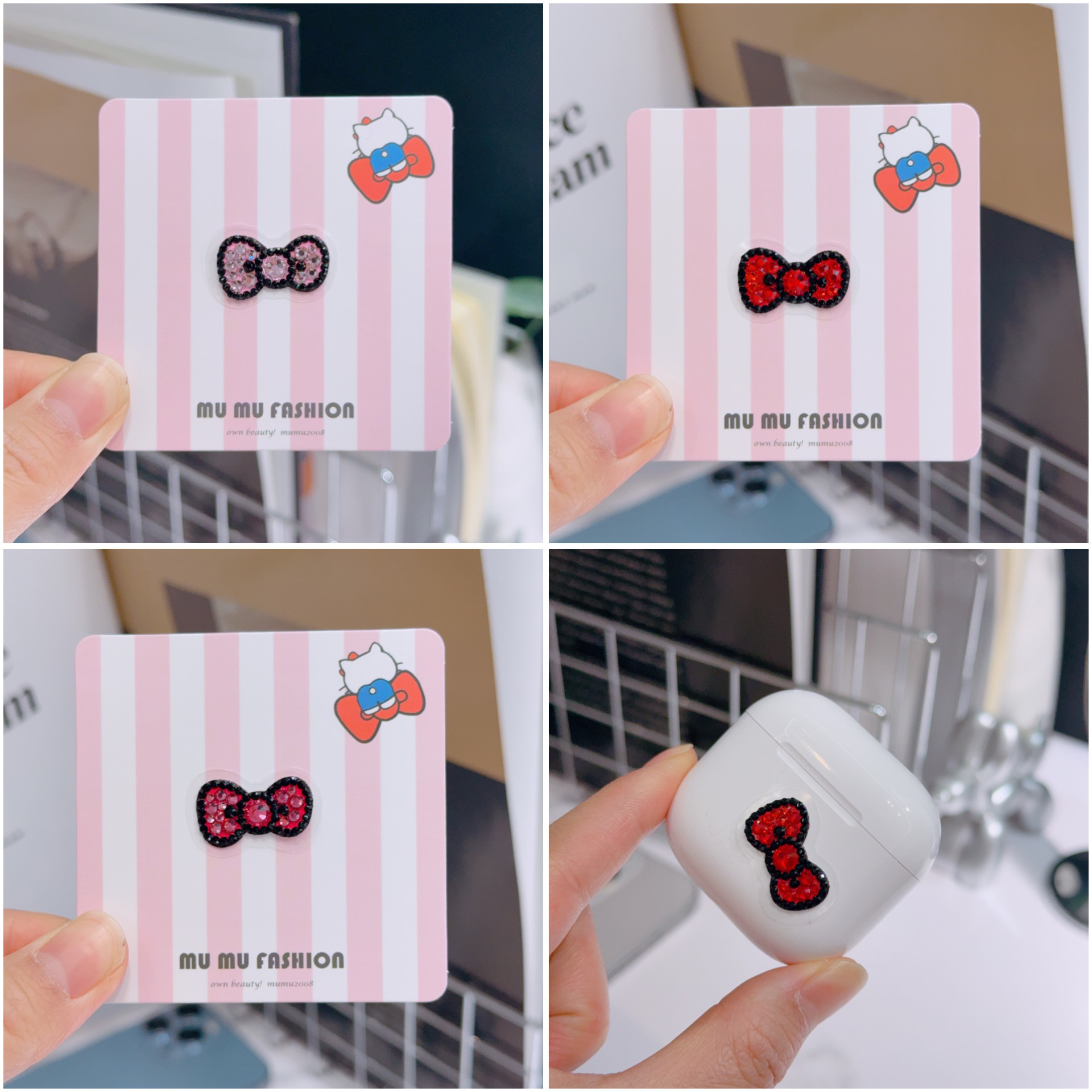 mumu饰品mini蝴蝶结水钻贴纸