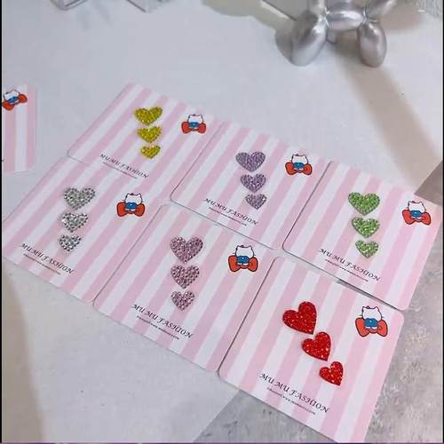 mumu饰品 爱心多巴胺彩色小贴纸水钻手帐素材