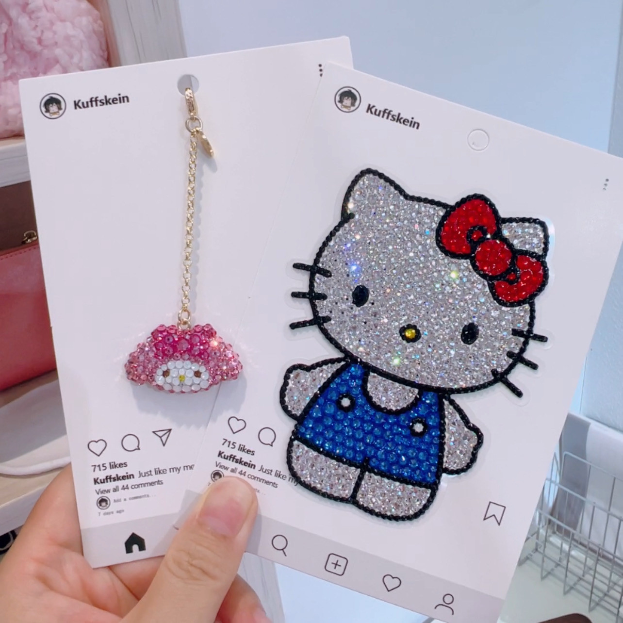 施钻华子水晶贴纸凯蒂猫钻石贴库洛米图案卡通手帐装饰美乐蒂贴贴