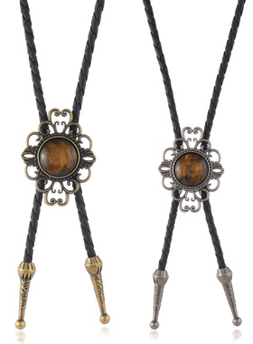 简约新款波西米亚风绿松石吊坠波洛领结饰扣可调节长款项链领带