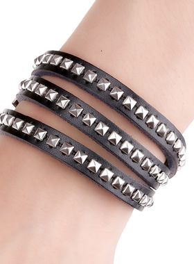 摇滚朋克银钉真皮手链 多圈牛皮手链 欧美新款手链 外贸出口首饰