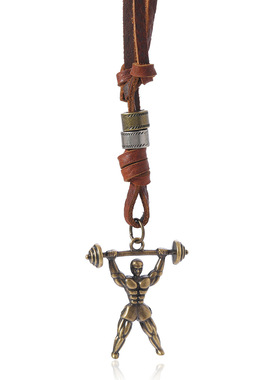 跨境复古运动风吊坠皮革项链网红百搭高级感毛衣链小众简约饰品