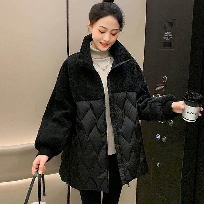 羊羔毛拼接保暖棉服女2025冬装新款妈妈宽松显瘦中长款大码厚外套,女装/女士精品,棉衣/棉服,淘宝优惠券,粉丝福利购,淘宝优惠卷