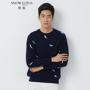 LOTUS 纯山羊绒衫 SINCE 雪莲秋冬新款 男圆领套头提花男 1965 SNOW