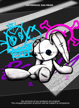 创意个性动漫汽车贴纸jinx金克斯小爆爆喷涂涂鸦兔玩偶车身装饰贴