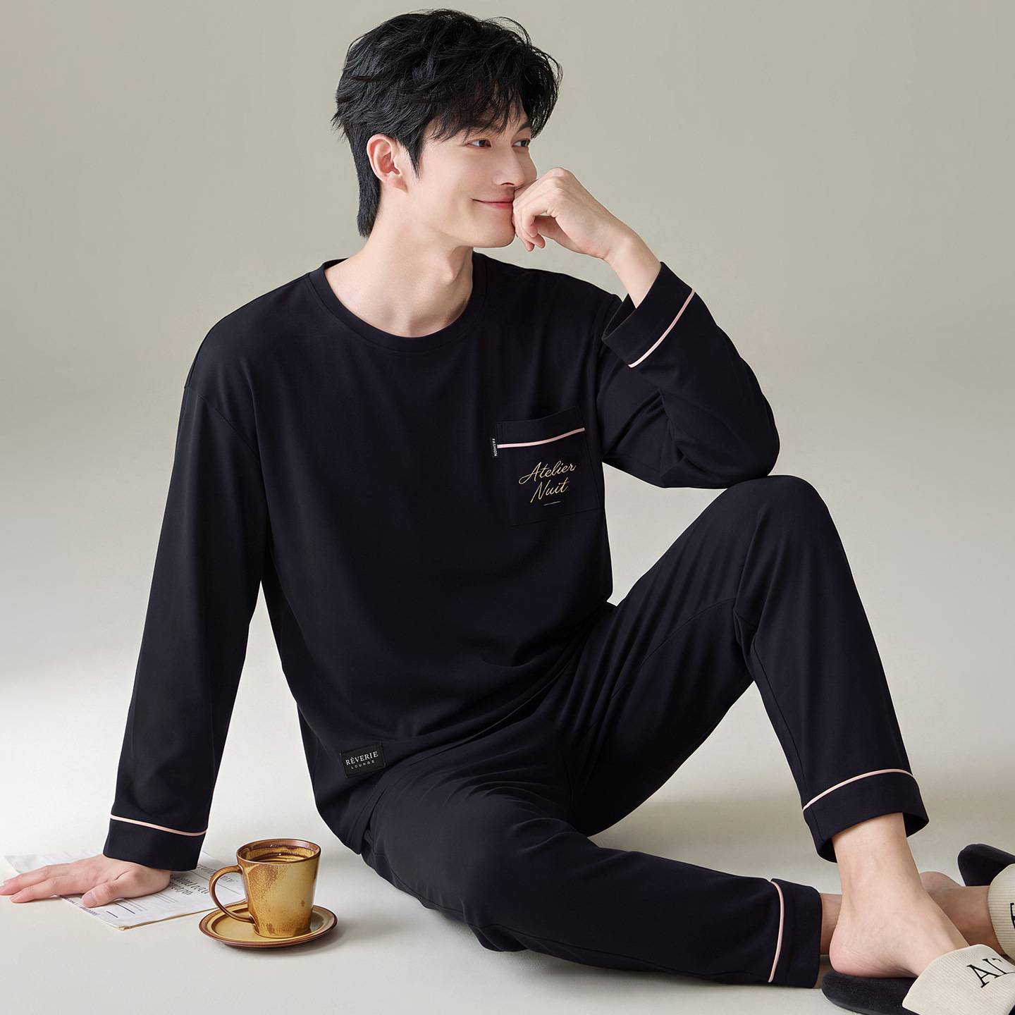官方正品青年男生全棉睡衣长袖长裤套装透气抗起球春秋居家睡觉休