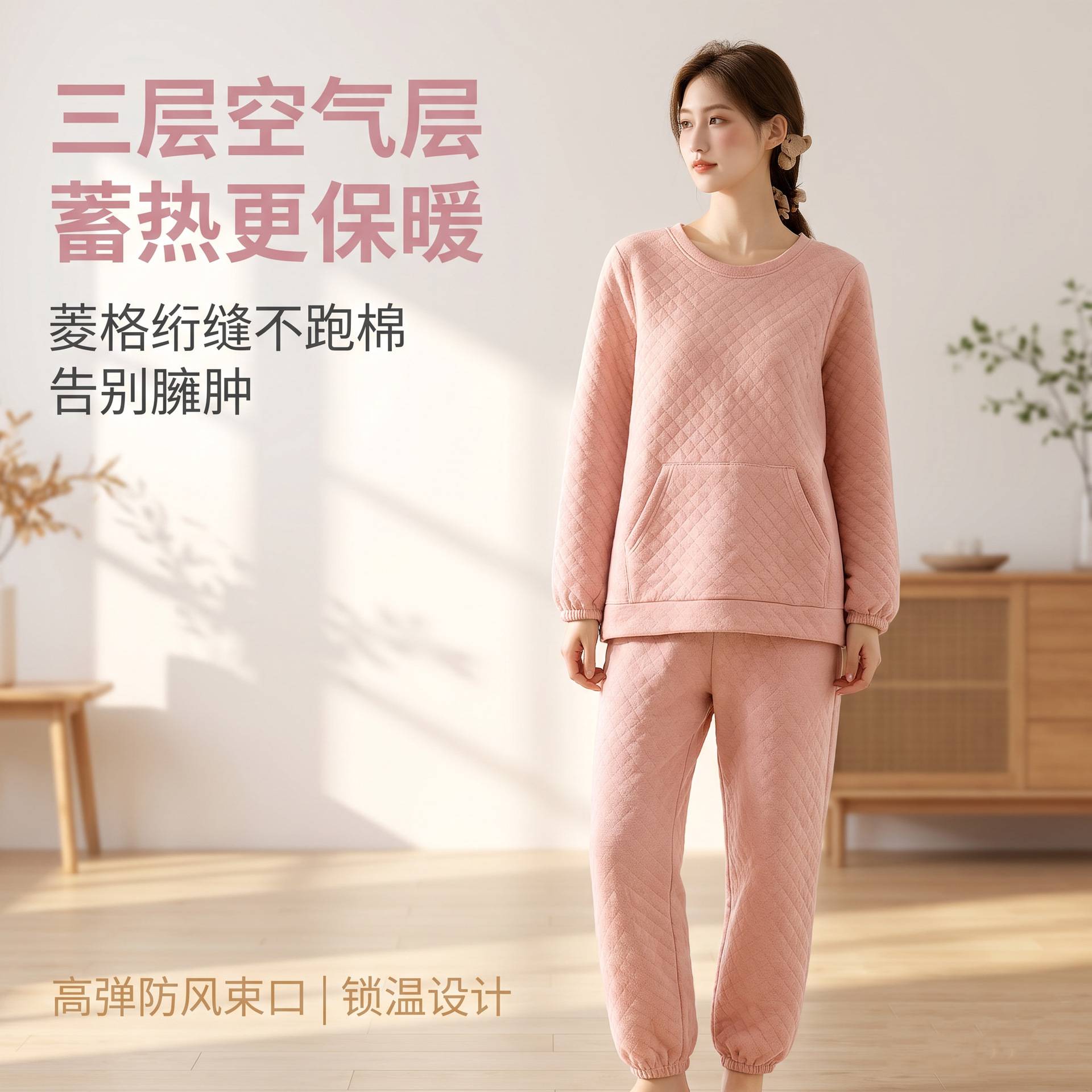 官方正品空气棉睡衣女款秋冬季情侣款三层加厚保暖夹层休闲运动情