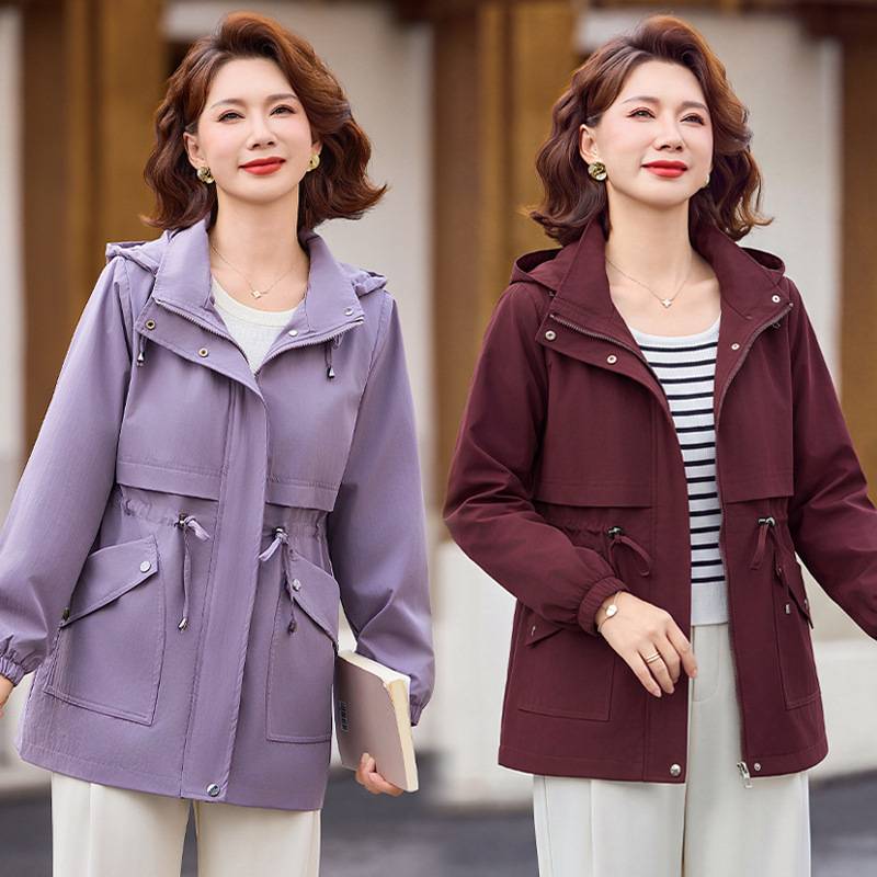 官方正品春秋装薄风衣中老年女装中长款2026新款时尚洋气派克服妈