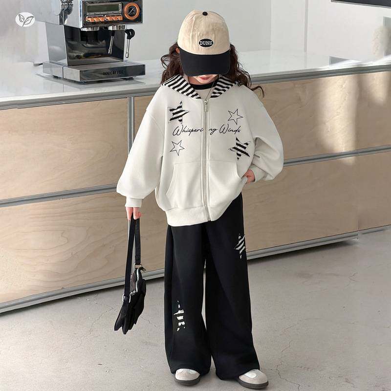 官方正品女童春天卫衣套装2026新款中大童星星连帽外套卫裤两件套