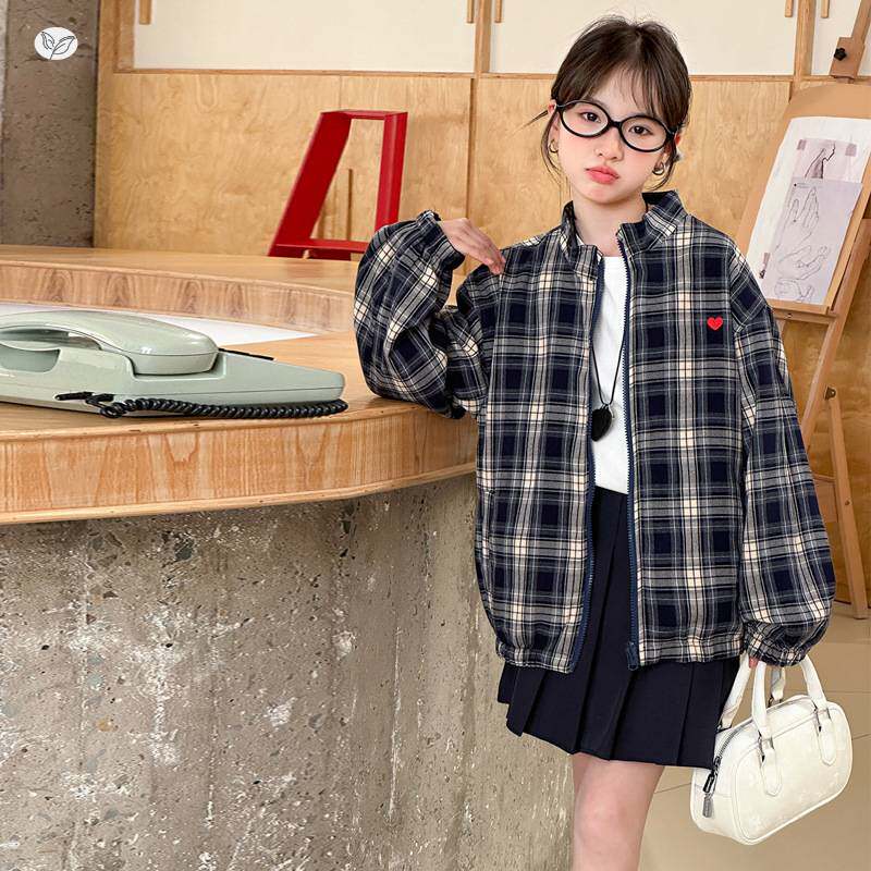 官方正品女童双面穿外套2026年春季新款中大童爱心刺绣夹克衫春秋