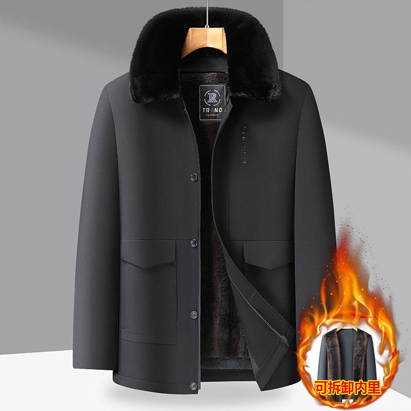 商场品牌胖子2025年冬季新款男士加肥加大码商务休闲加绒可脱卸毛