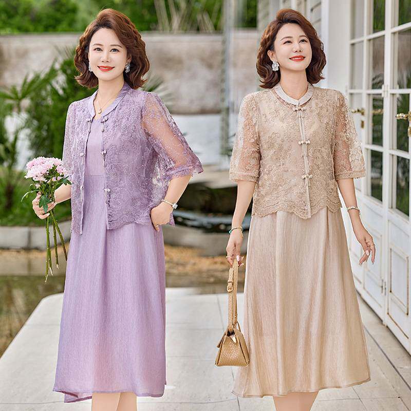 官方正品中年妈妈2026新款夏装连衣裙中老年女装新中式洋气蕾丝裙