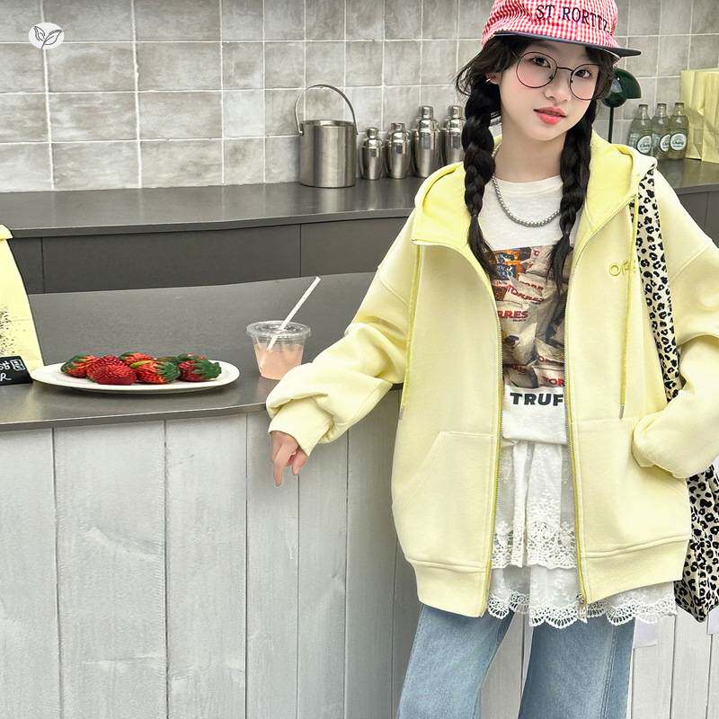 官方正品女童连帽外套2026春季新款字母标卫衣开衫中大童休闲撞色