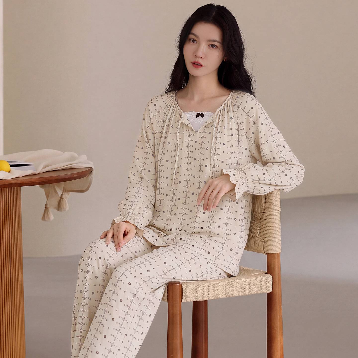 官方正品睡衣女春秋纯棉长袖套装新款秋季小碎花薄款夏天大码家居