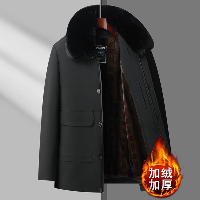商场品牌中老年棉衣爸爸冬季加绒加厚保暖外套爷爷中长款休闲商务