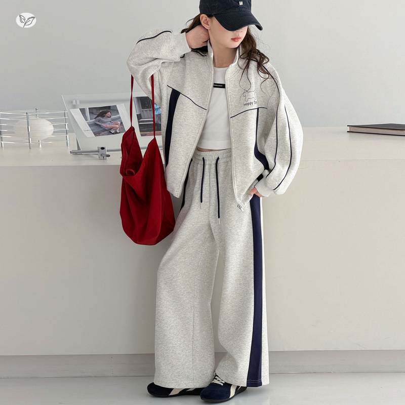 官方正品女童套装2026春季新款中大童韩系立领外套直筒裤两件套运