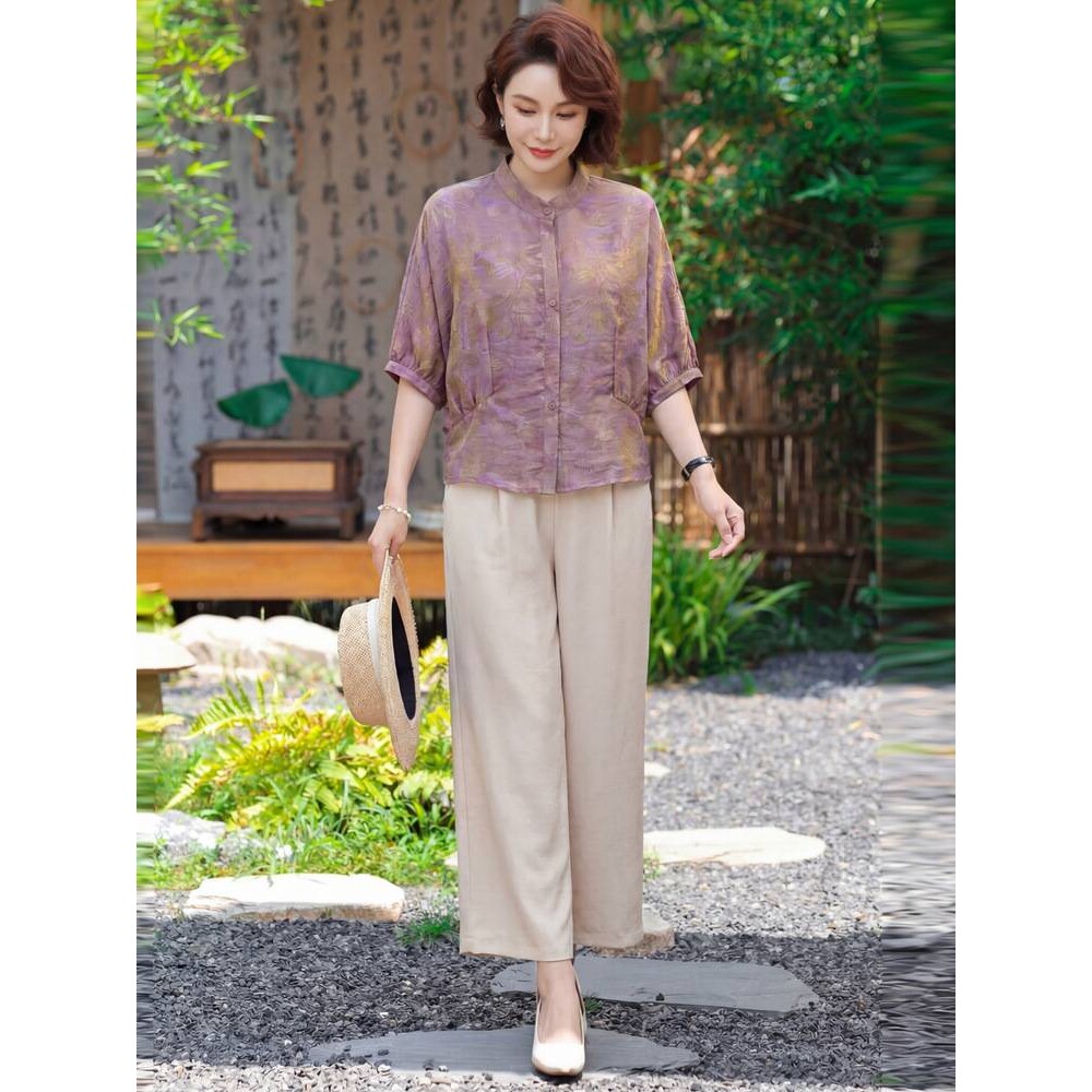 官方正品妈妈夏装时尚套装2026新款洋气上衣中老年女装夏季显瘦减