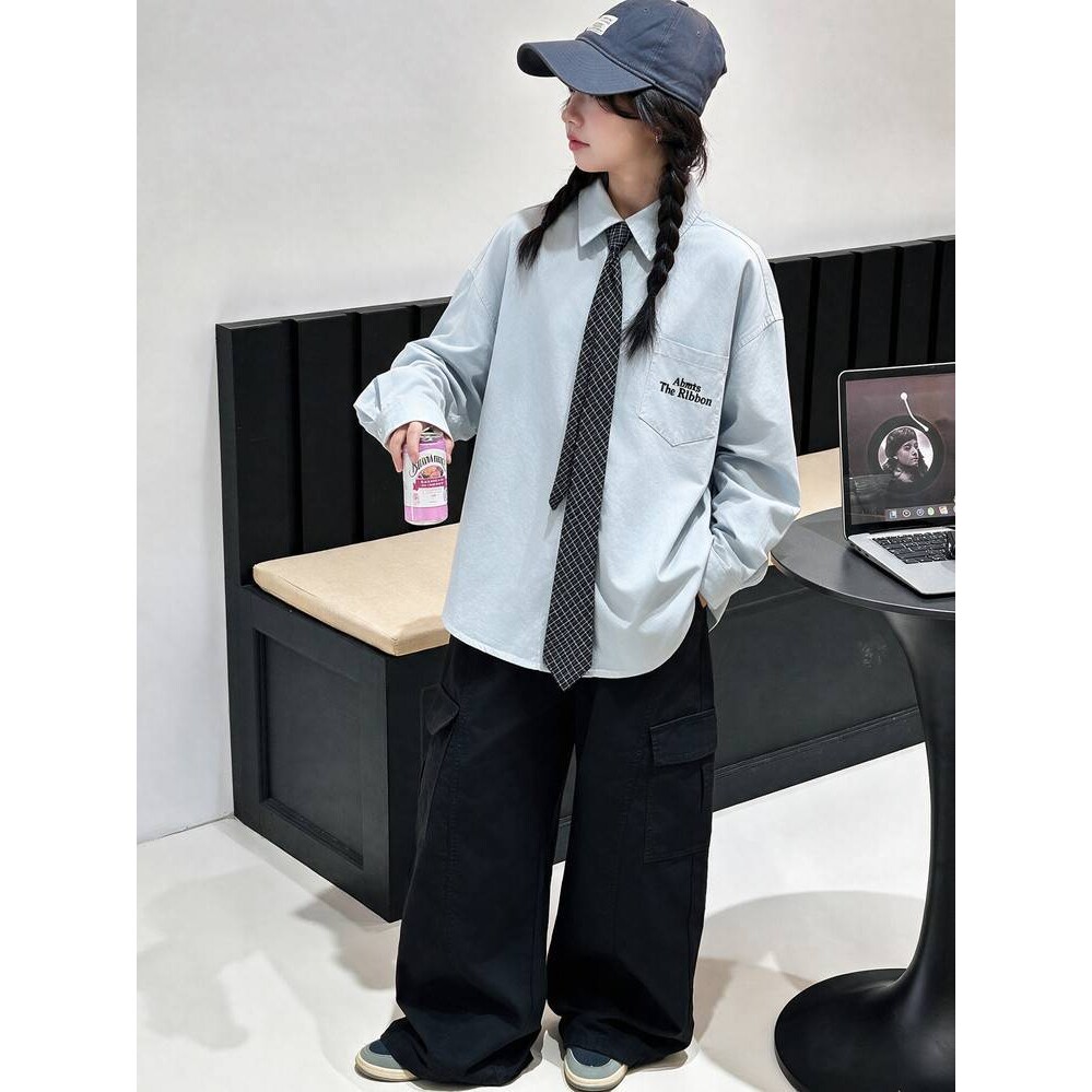 官方正品女童早秋套装2026新款中大童学院风衬衣工装裤儿童韩系衬