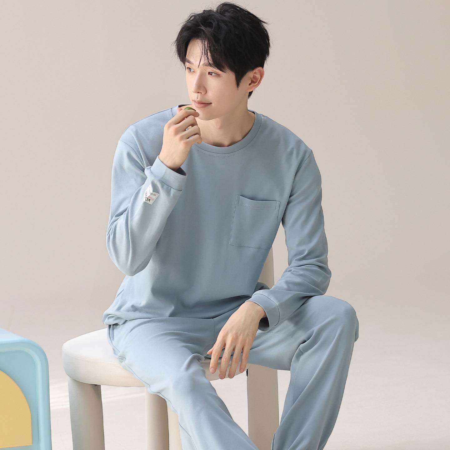 官方正品睡衣男春秋款纯棉长袖家居服四季通用纯色高级感大码可外