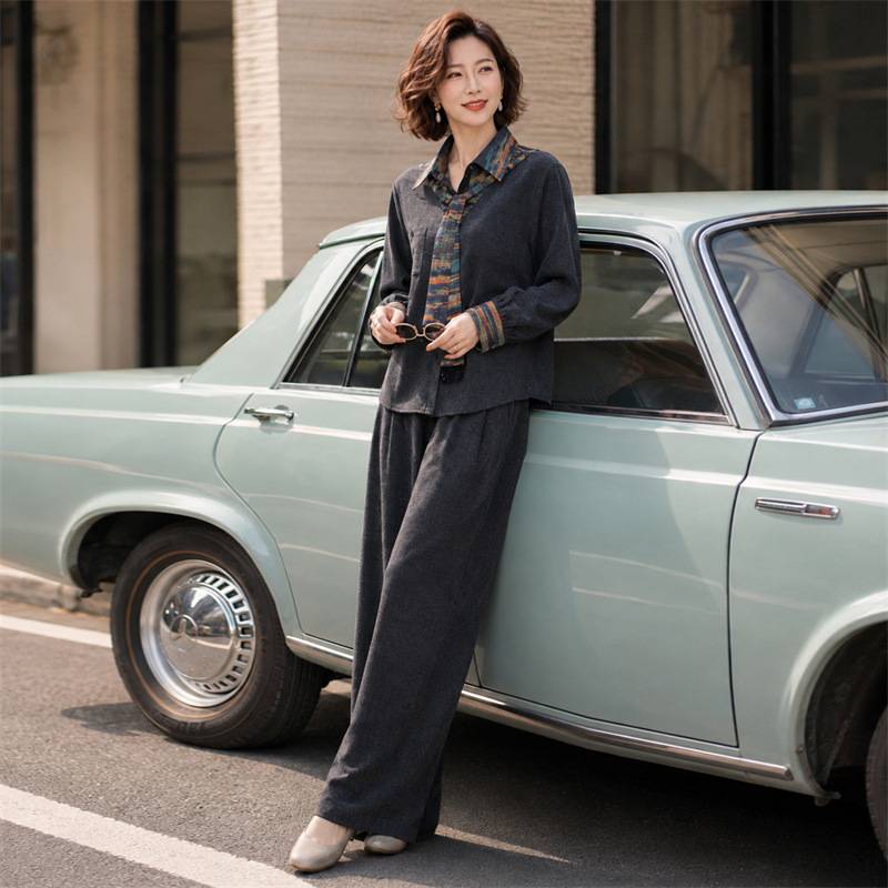 官方正品休闲时尚套装2026新款中老年女装洋气时髦阔腿裤妈妈春秋