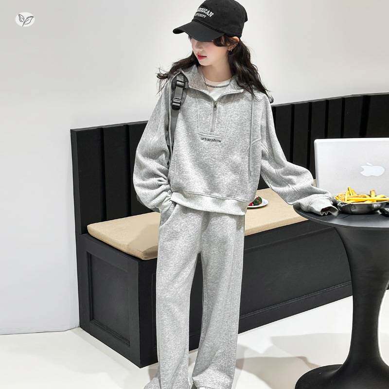 官方正品女童连帽卫衣套装2026年春季新款中大童半拉链帽衫卫裤两