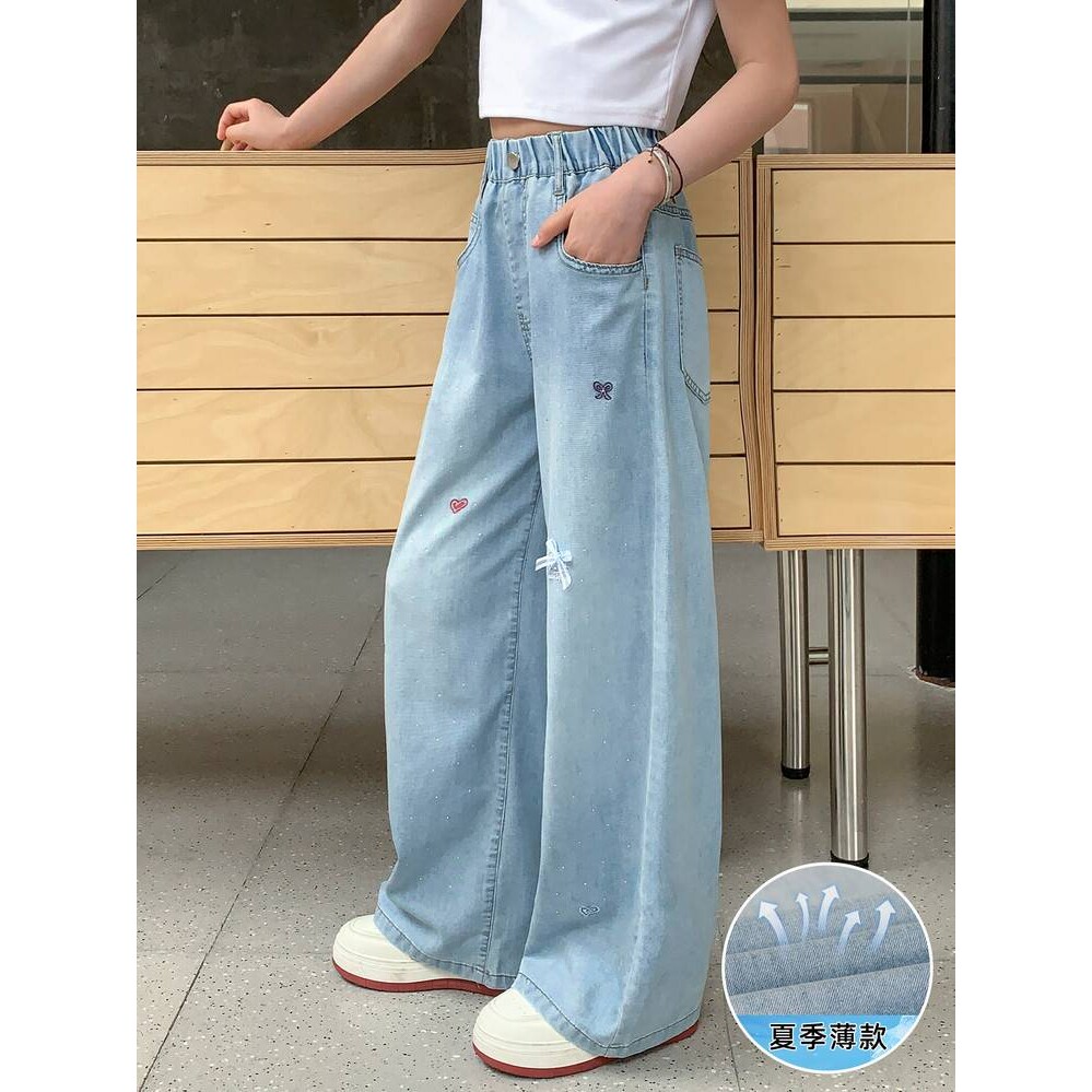 官方正品女童裤子2026夏季新款大童洋气时髦牛仔裤女孩儿童轻薄直