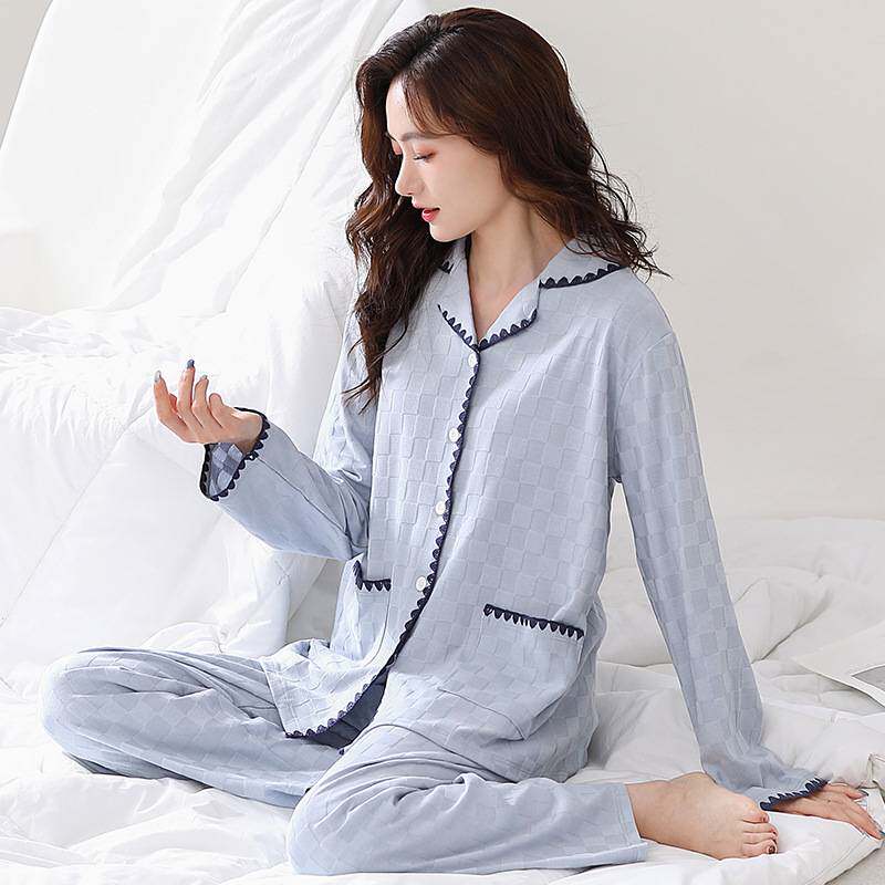 官方正品睡衣女款2024新款春秋纯棉高级感格子秋季春季长袖秋冬家