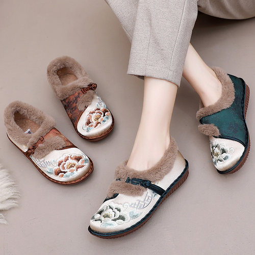 冬季加绒保暖妈妈棉鞋