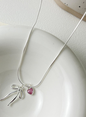 S925银蝴蝶结女士项链礼物