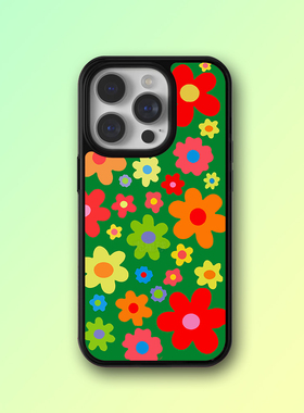 欧美风WF同款16pro绿色小花手机壳15plus防摔苹果14适用13mini保护套12/11少女心xsmax