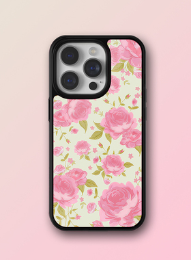 欧美风WF同款淡墨绿色玫瑰花15pro手机壳16plus适用苹果14防摔iPhone13mini保护套12/11/xsmax