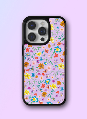 欧美风WF同款紫色花园派对16pro手机壳防摔15plus苹果14保护套13mini少女心12/11/xsmax