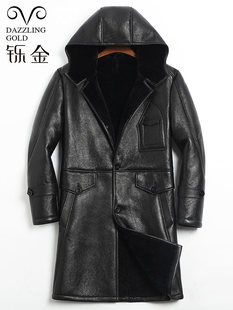 铄金冬中长款大衣外套进口皮毛一体男士真皮衣男款绵羊皮加厚男装