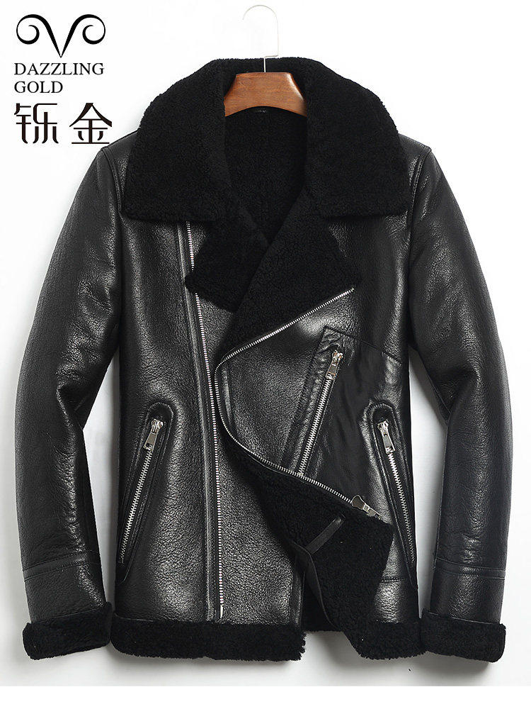 铄金澳洲原生态皮毛一体男士翻领外套真皮衣商务休闲绵羊皮草男装
