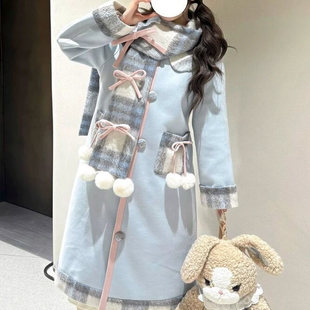 桔梗house飞行日记秋冬新款毛呢大衣小个子拼色可爱呢子外套女