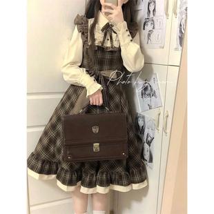春季日系长袖学院风连衣裙校供感新款假两件公主裙小个子洋气裙子