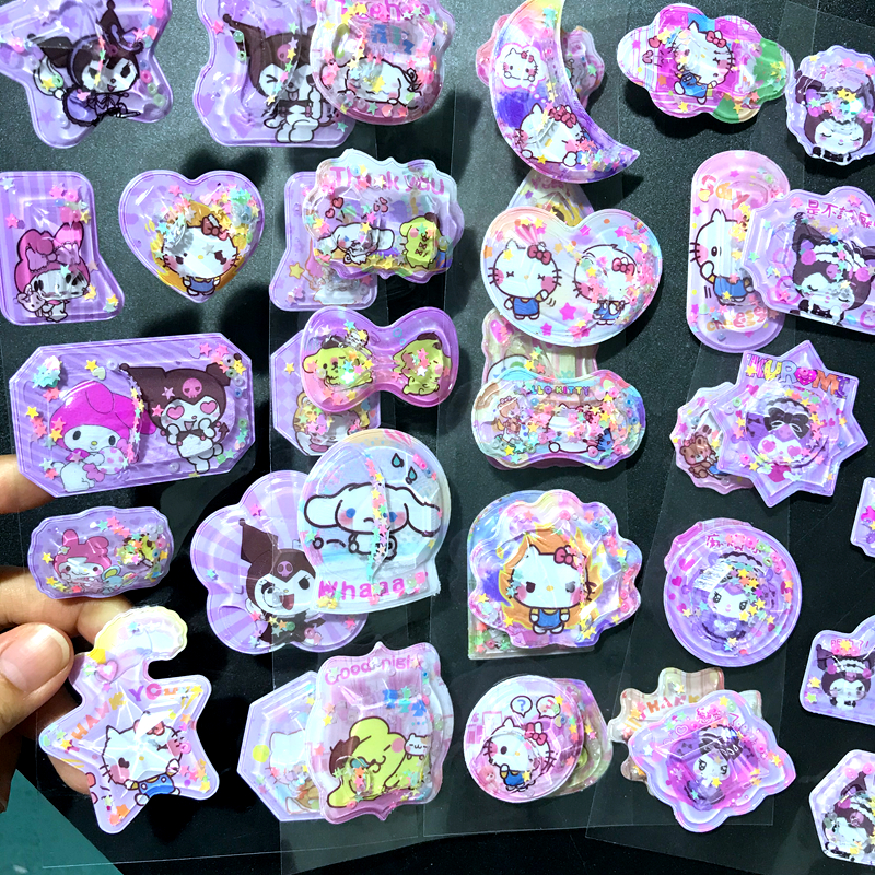 helloKitty贴纸儿童3D立体带水摇摇贴哈喽kitty女孩水晶l流沙贴画