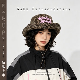 美式复古辣妹豹纹渔夫帽子女2026新款夏季户外遮阳防晒登山帽盆帽