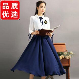 文艺范连衣裙高中初中生学生毕业装女长裙班服演出合唱服装蝴蝶结