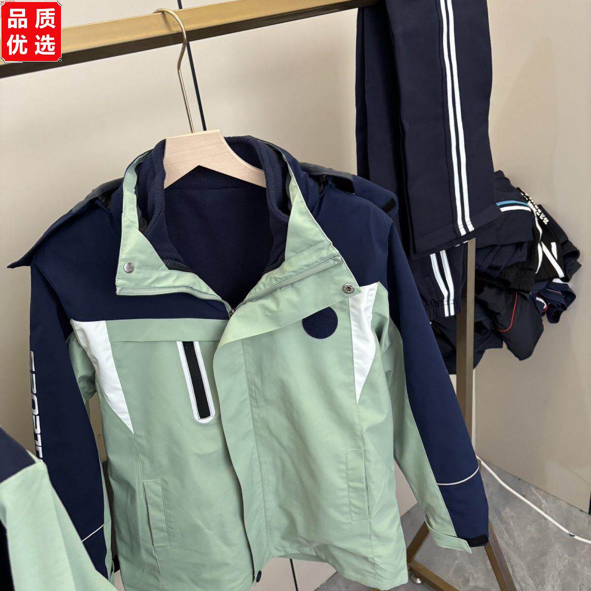 学院风大码开衫校服外套棒球服短袖裤冲锋衣绿套装初高中学生班服