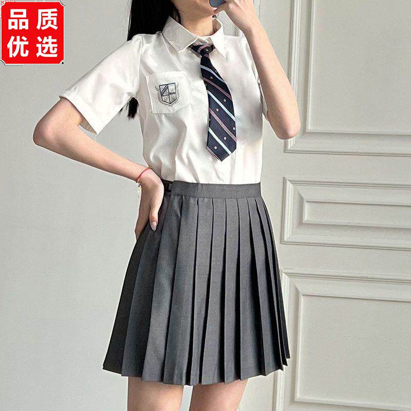 JK制服宽松白色衬衫套装日系中学生黑色百褶裙女学院风夏季毕业季